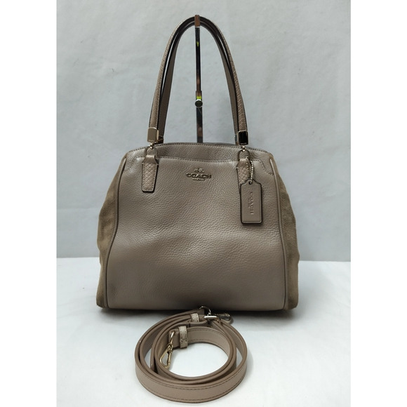 Coach Gray Leather Suede Double Handles Satchel Bag - Picture 1 of 16
